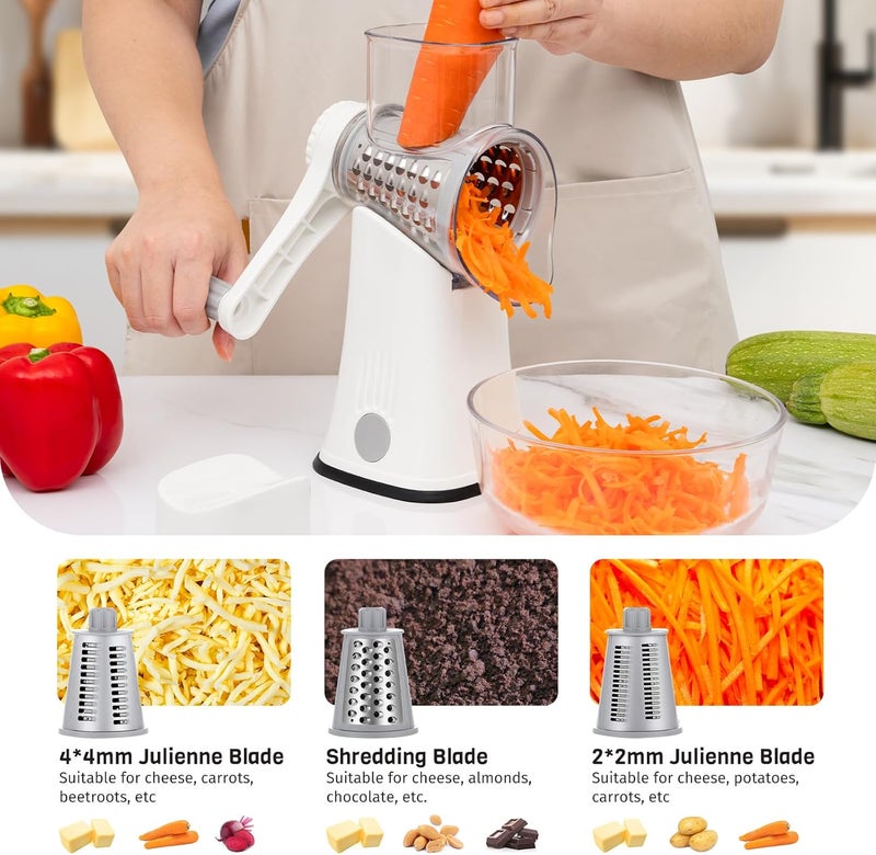 Nexsujo 5-in-1 Rotary Cheese Grater Hand Crank, Vegetable Slicer Shredder with 5 Interchangeable Blades, Graters for Kitchen, Safe Kitchen Tool for Cheese, Nuts, Chocolate, White - Image 4